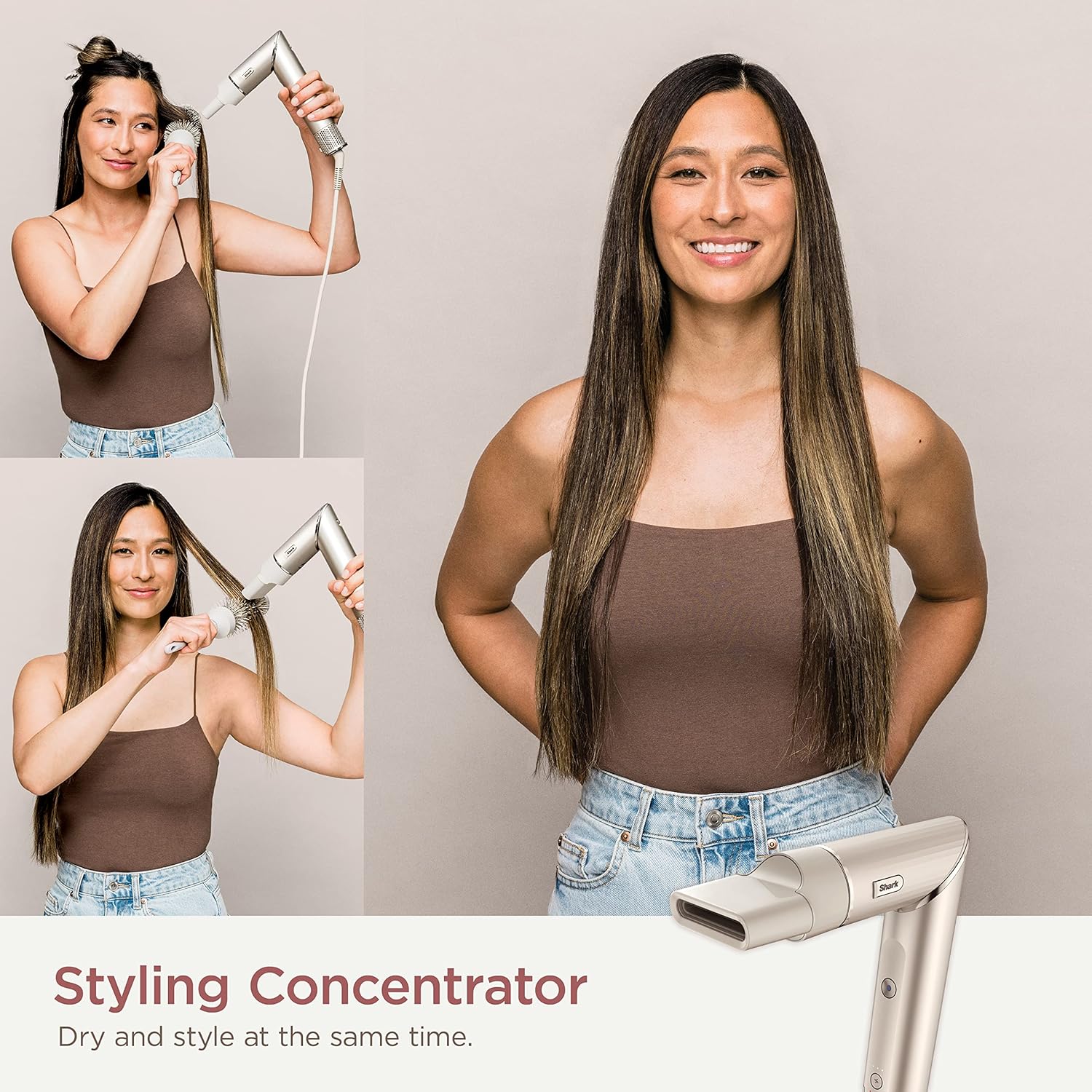 2026 2025 Système de coiffage et de séchage Shark HD430 FlexStyle, sèche-cheveux brosse puissant et multi-styler avec boucleurs Auto-Wrap, brosse plate, brosse ovale et embout concentrateur, coloris Stone
