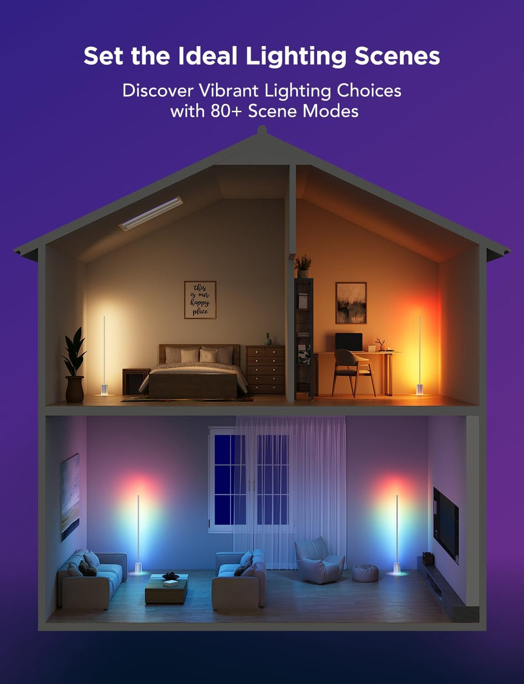 2026 2025 Lampadaire Govee 2 avec Matter, LED RGBIC, Blanc Chaud et Froid, Compatible Alexa, 1725 lm, Synchronisation Musique, Modes Scènes, Lampadaire Intelligent pour Salon et Chambre, Noir (1 Pièce)