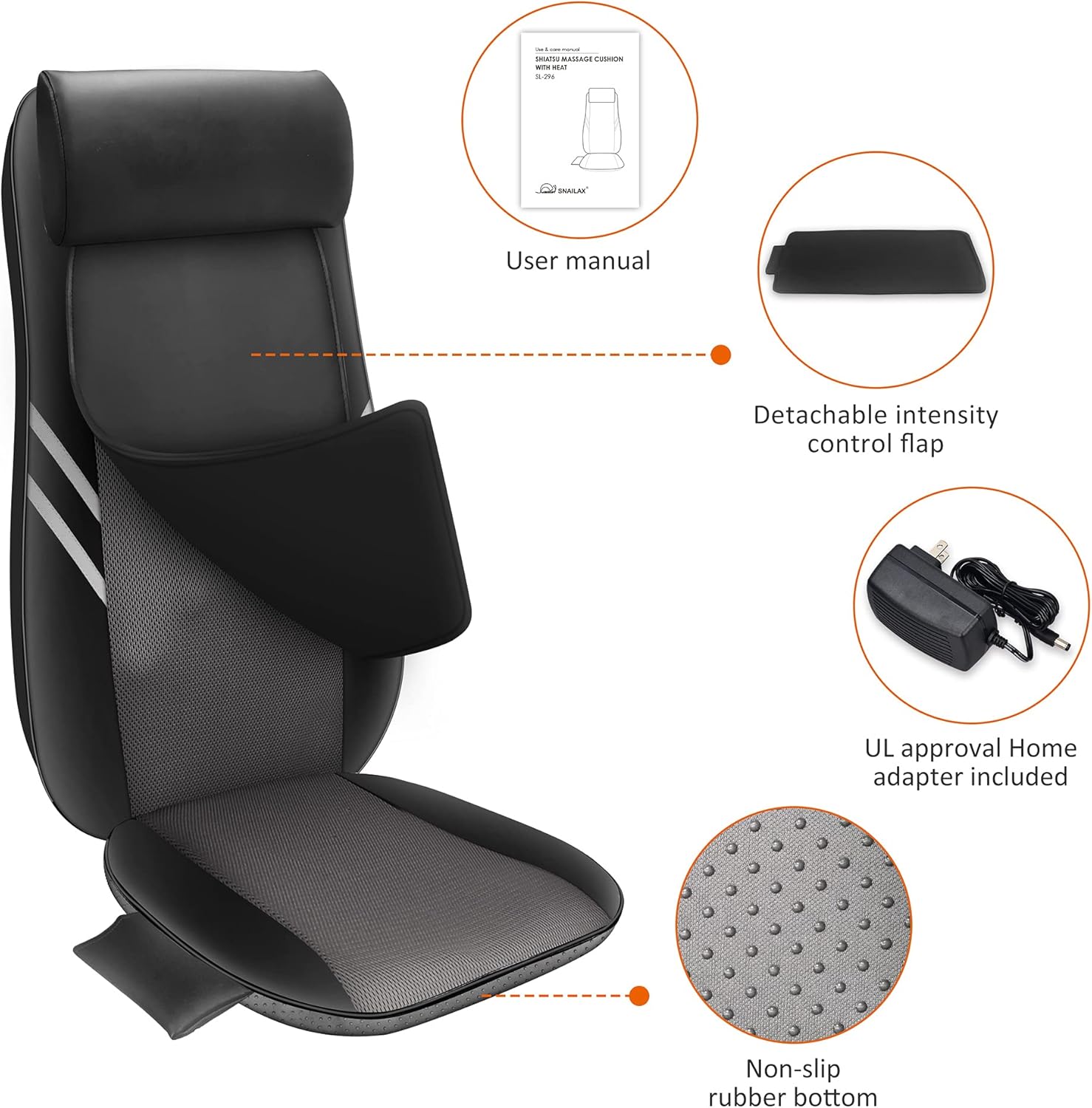 2026 2025 Coussin de Massage Shiatsu Snailax avec Chaleur – Coussin de Fauteuil Massant pour Dos, Massage Kneading pour Maison et Bureau