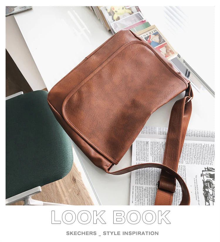 2026 Men's British Style Simple Vintage PU Leather Messenger Bag