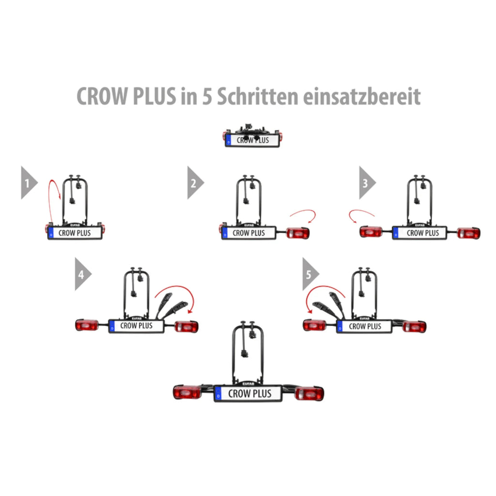 2026 2025 Porte-vélos EUFAB CROW PLUS pour Attelage – Transport de 2 vélos / Vélos électriques jusqu'à 50 kg, Pliable
