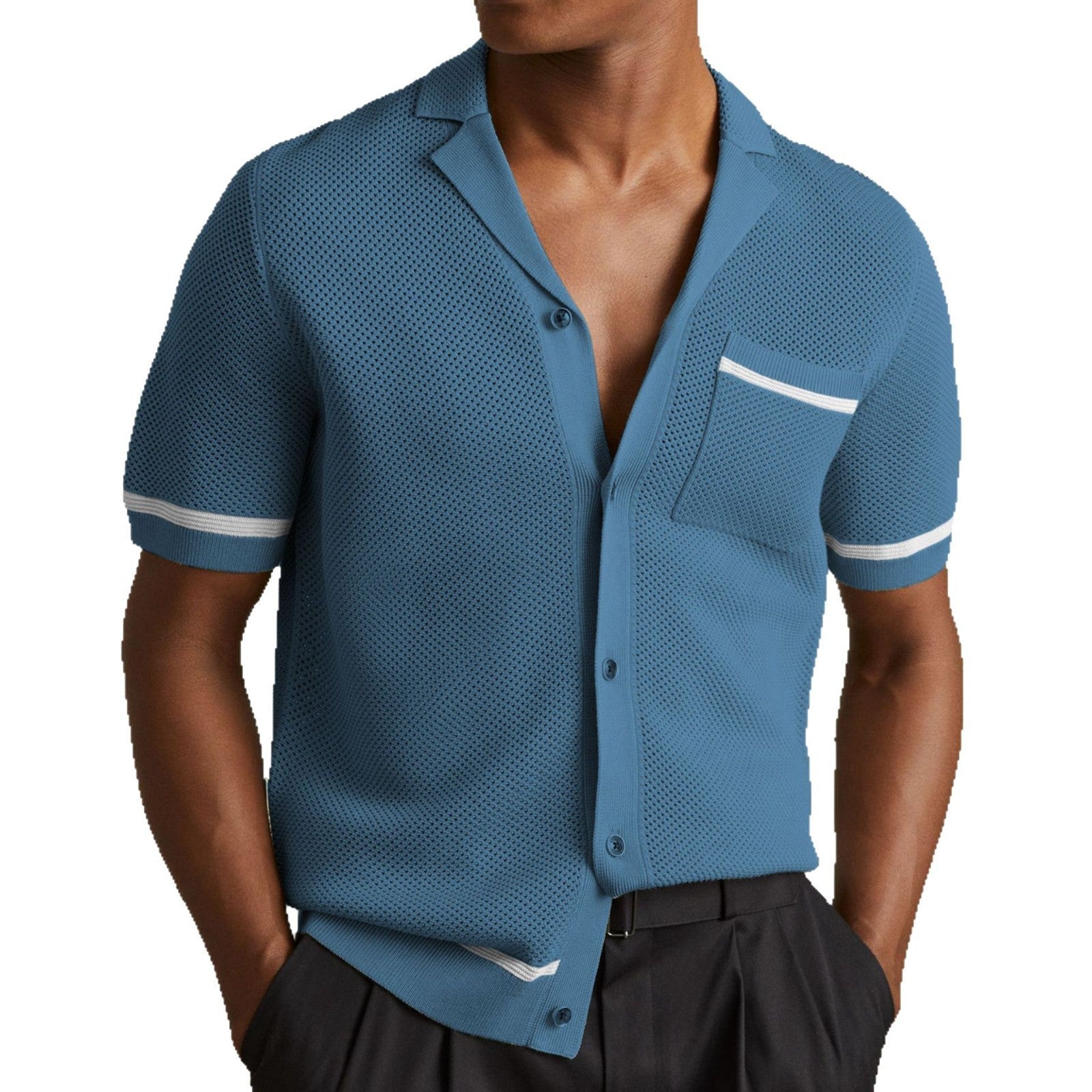 Polo été tricoté col cubain manches courtes décontracté pour homme