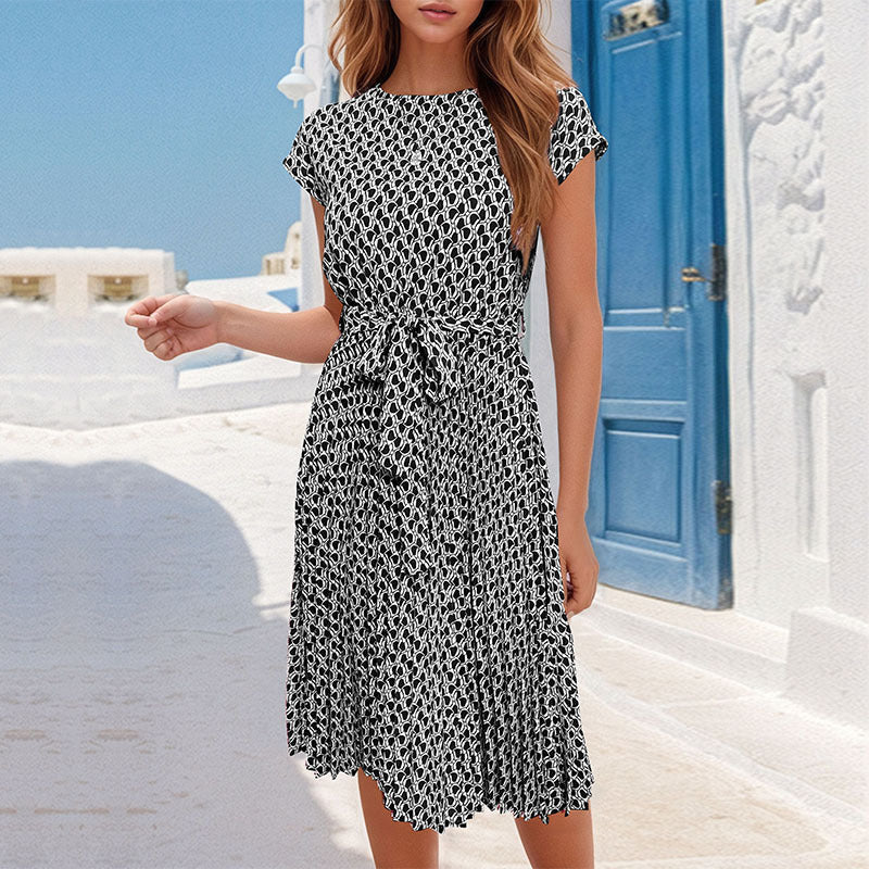 Robe élégant à lacets plissé midi moderne pour femme