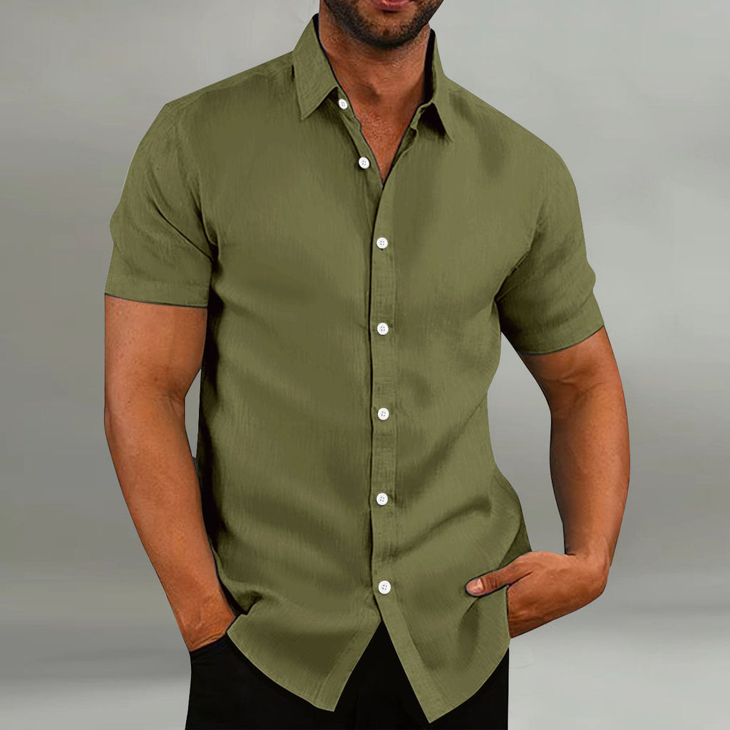 Chemise vintage en coton et lin manches courtes décontracté ample été pour homme