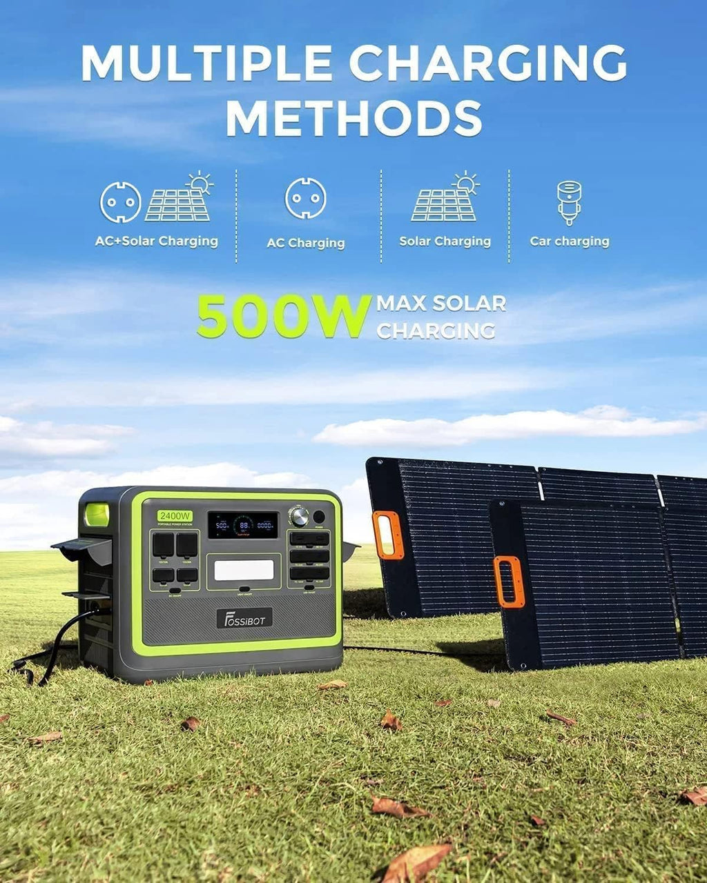 2026 F2400 Station électrique portable CA 2400W (4800W Pic),Station Silencieux Solaire 2048Wh LiFePO4,Groupe Générateur Électrique Onduleur Alimentation de Secours à Domicile Camping