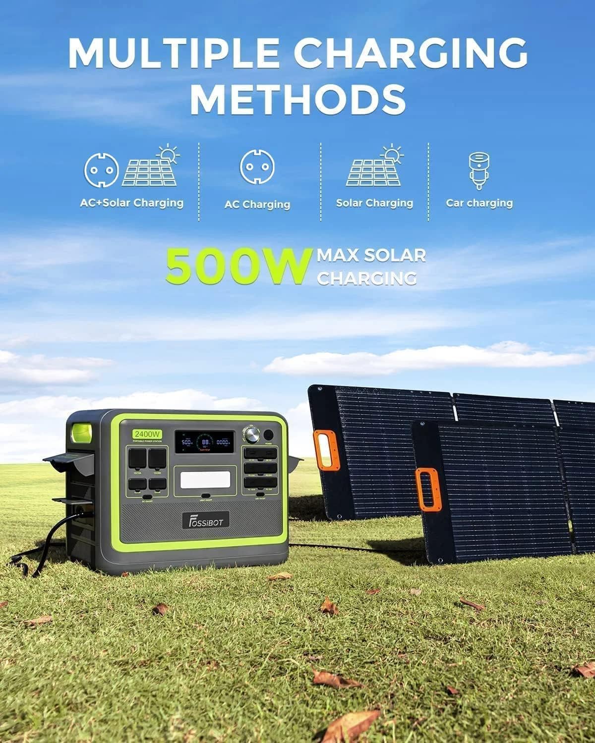 2026 F2400 Station électrique portable CA 2400W (4800W Pic),Station Silencieux Solaire 2048Wh LiFePO4,Groupe Générateur Électrique Onduleur Alimentation de Secours à Domicile Camping
