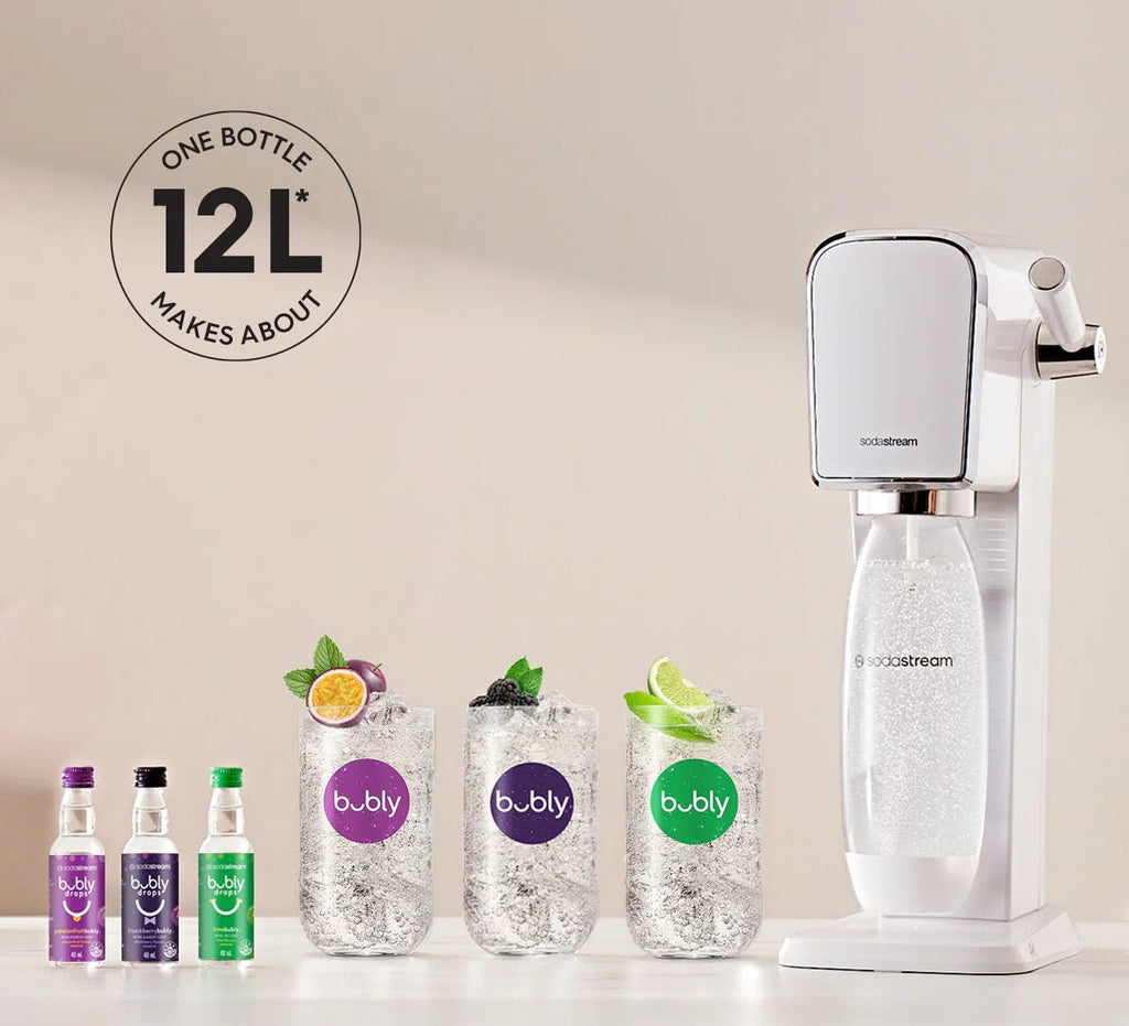 2026 2025 SodaStream Terra Machine à Eau Pétillante Bundle (Noir), avec CO2, Bouteilles Compatibles Lave-Vaisselle et Arômes Bubly Drops