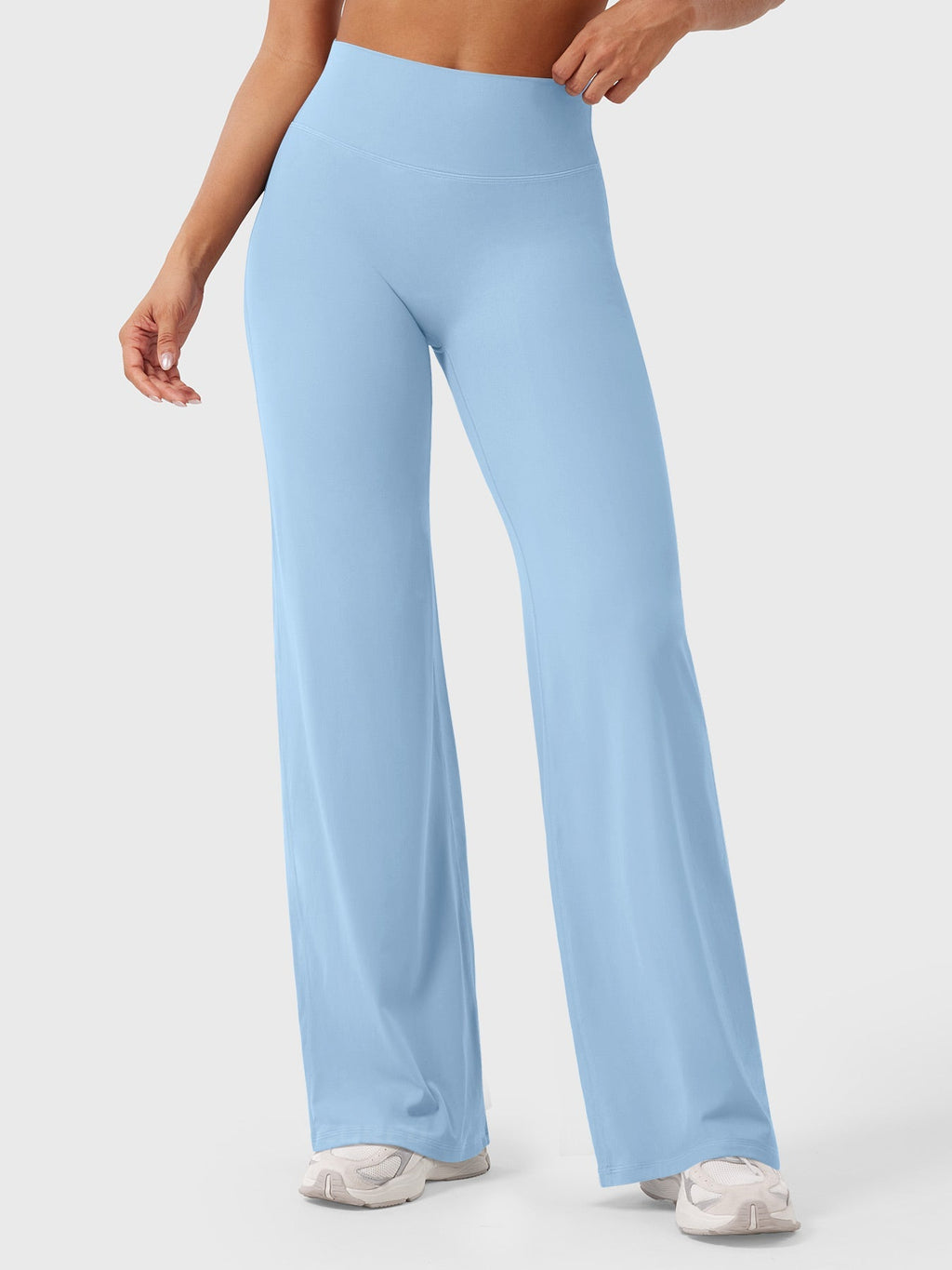 Pantalon uni été taille haute évasé jambes larges pour femme