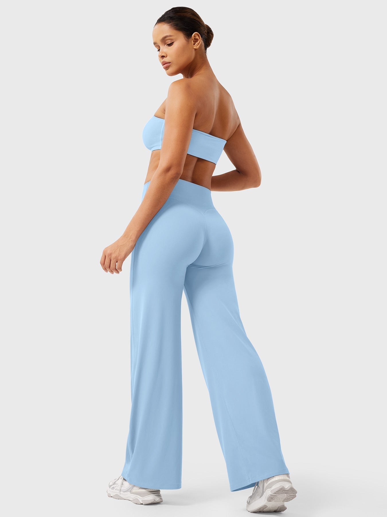 Pantalon uni été taille haute évasé jambes larges pour femme