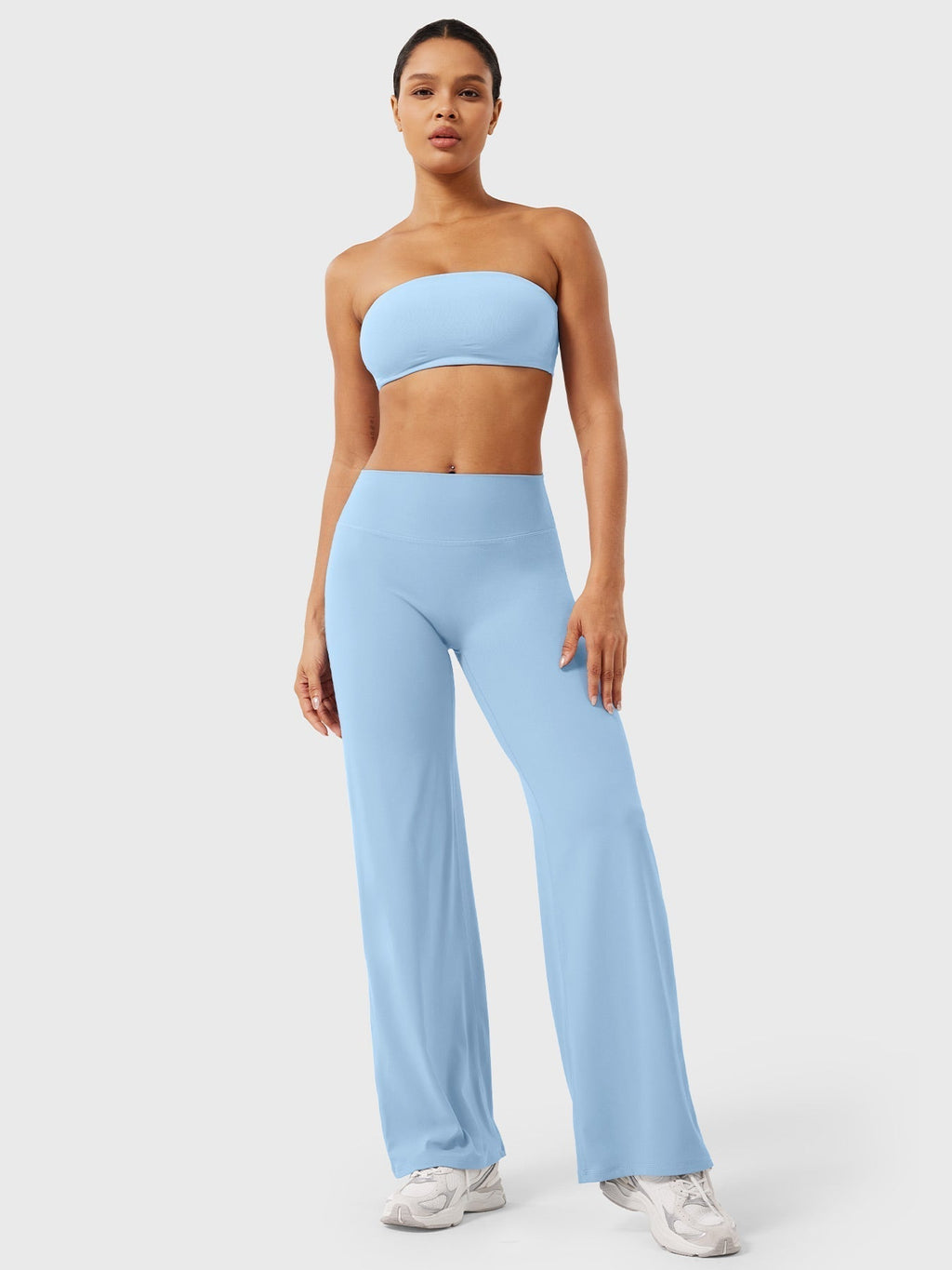 Pantalon uni été taille haute évasé jambes larges pour femme