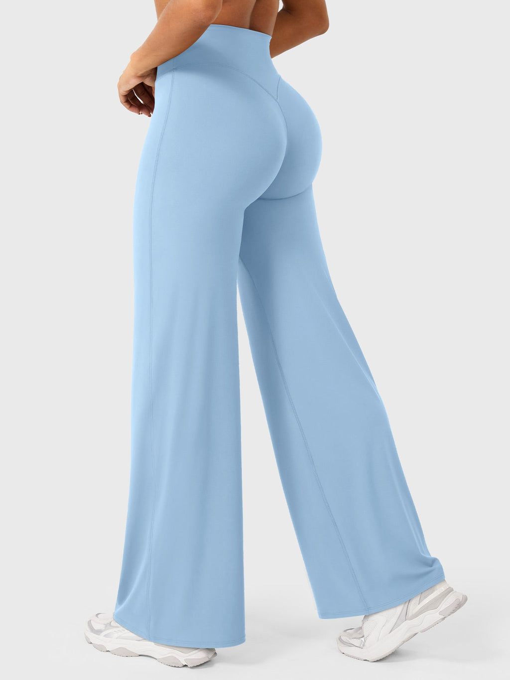 Pantalon uni été taille haute évasé jambes larges pour femme