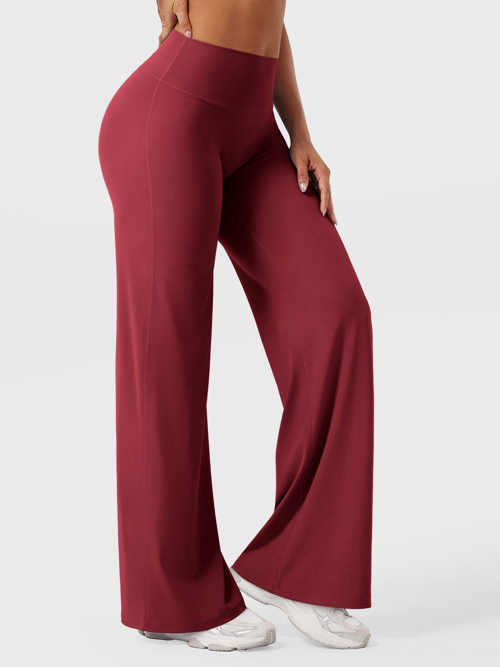 Pantalon uni été taille haute évasé jambes larges pour femme