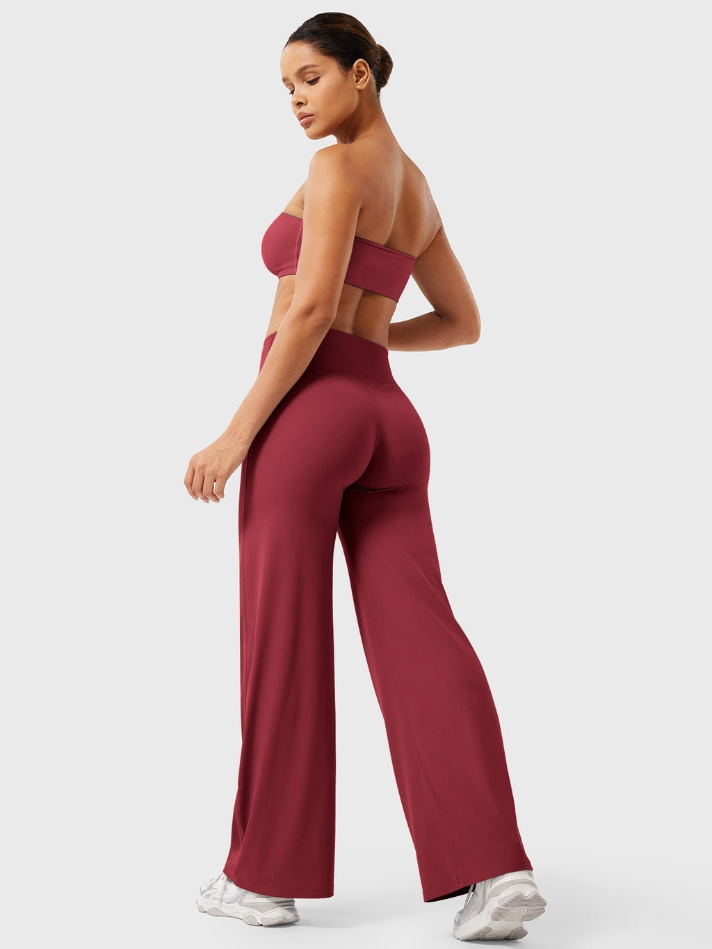 Pantalon uni été taille haute évasé jambes larges pour femme