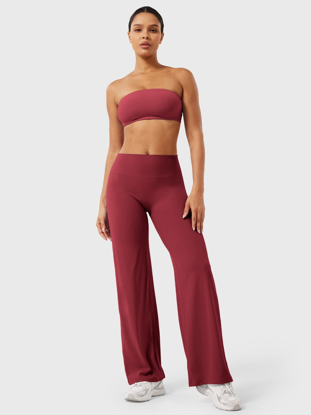 Pantalon uni été taille haute évasé jambes larges pour femme