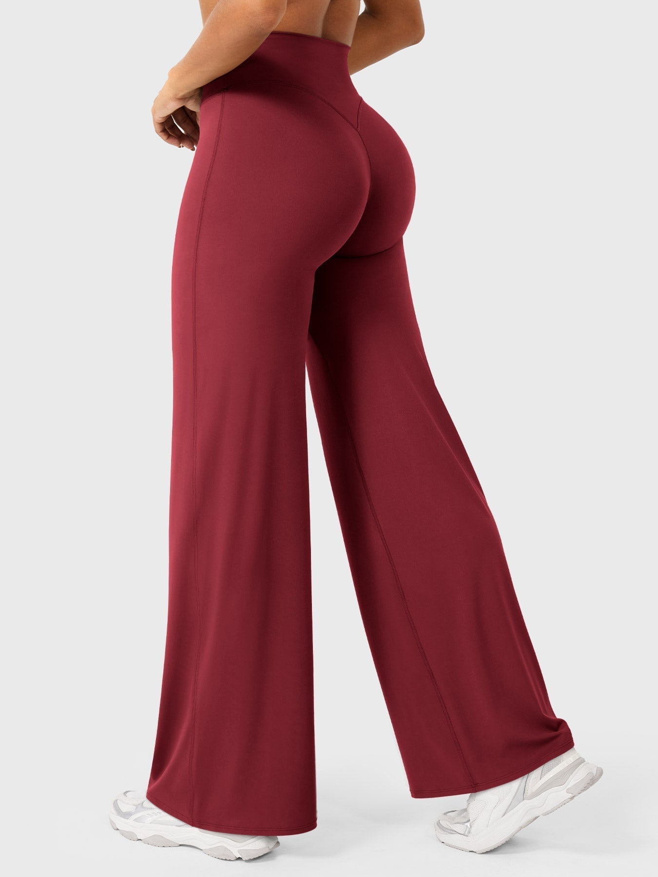 Pantalon uni été taille haute évasé jambes larges pour femme
