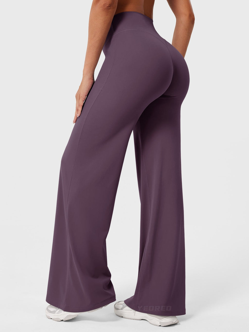 Pantalon uni été taille haute évasé jambes larges pour femme