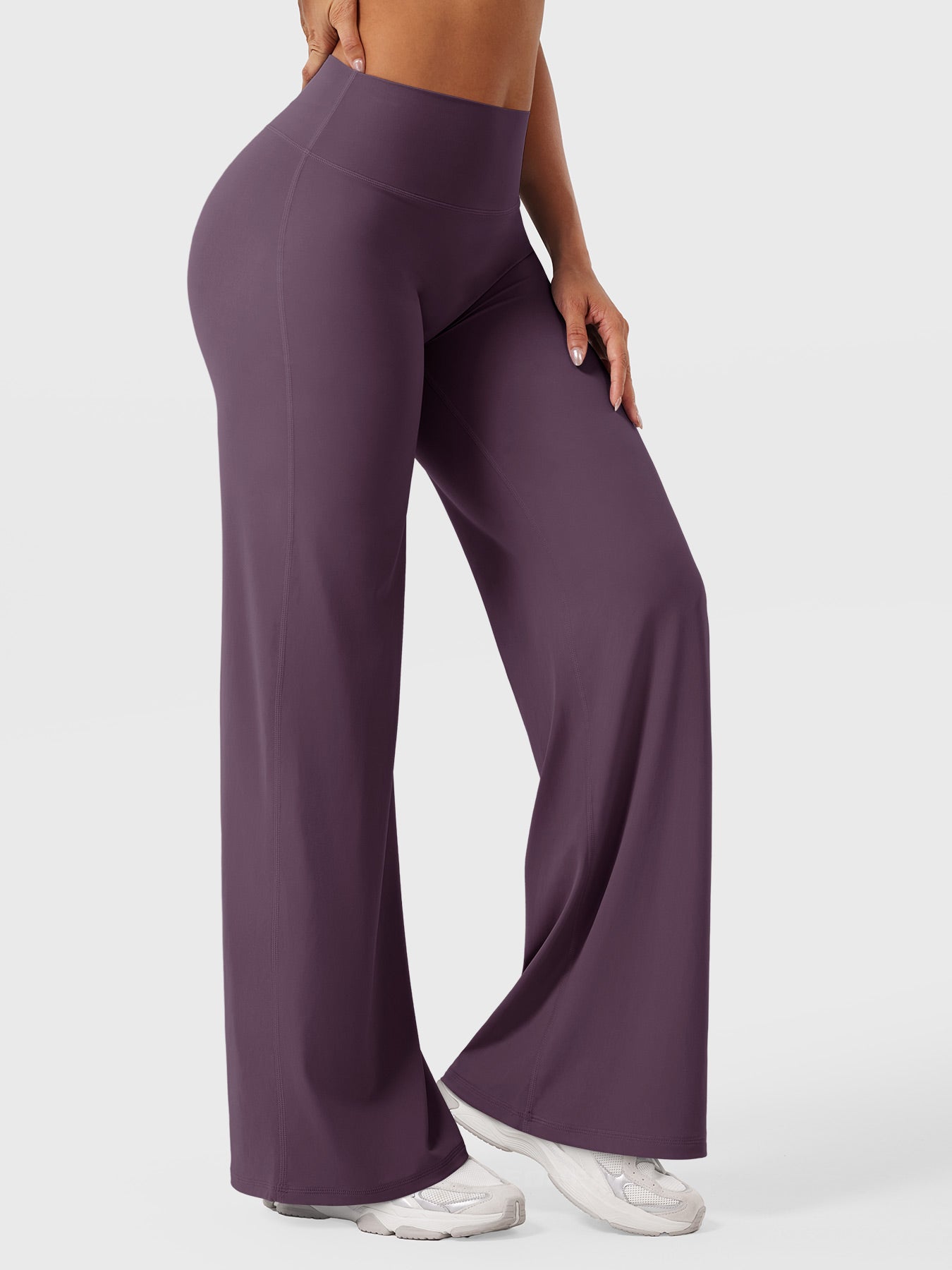 Pantalon uni été taille haute évasé jambes larges pour femme