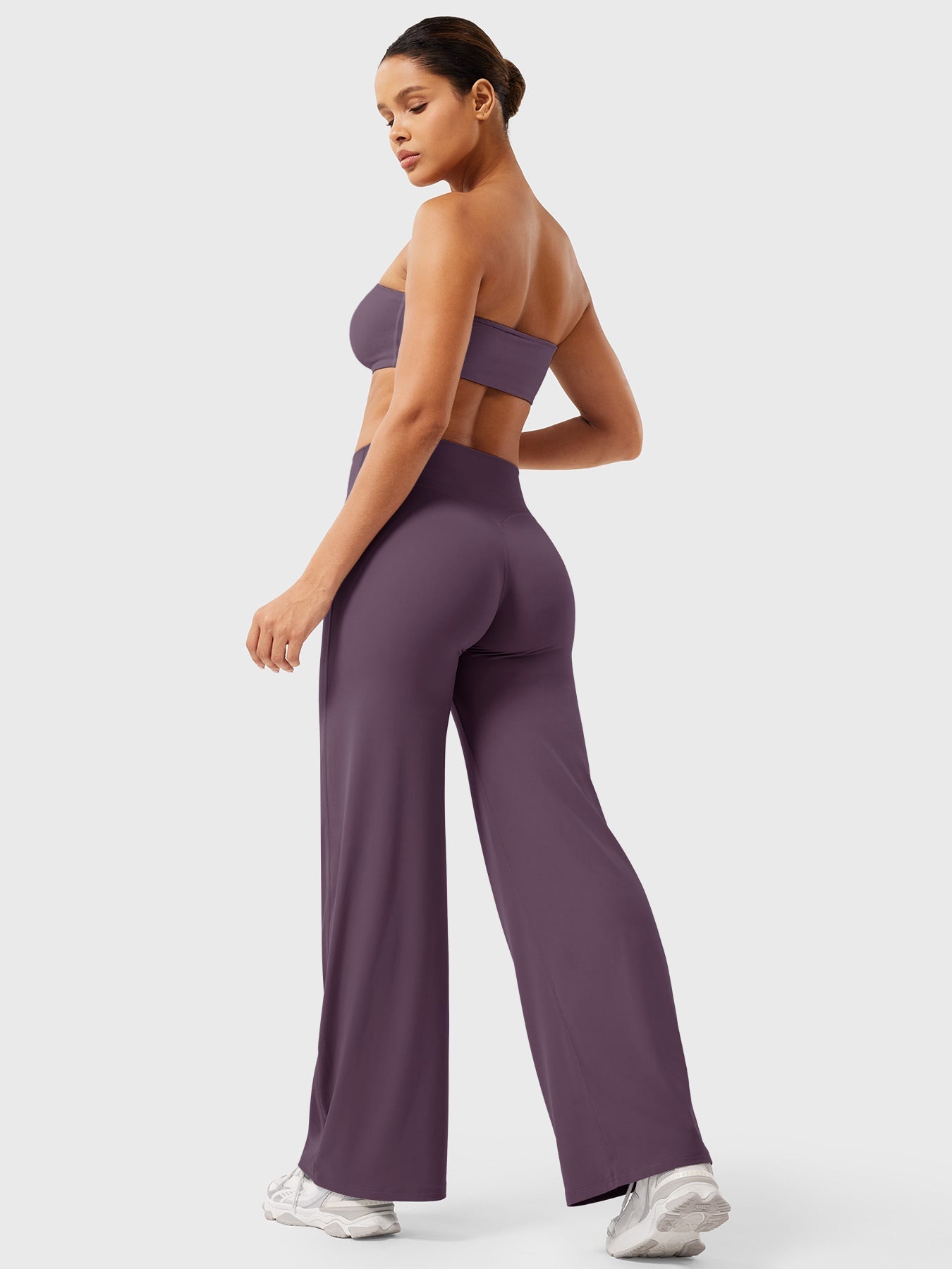 Pantalon uni été taille haute évasé jambes larges pour femme