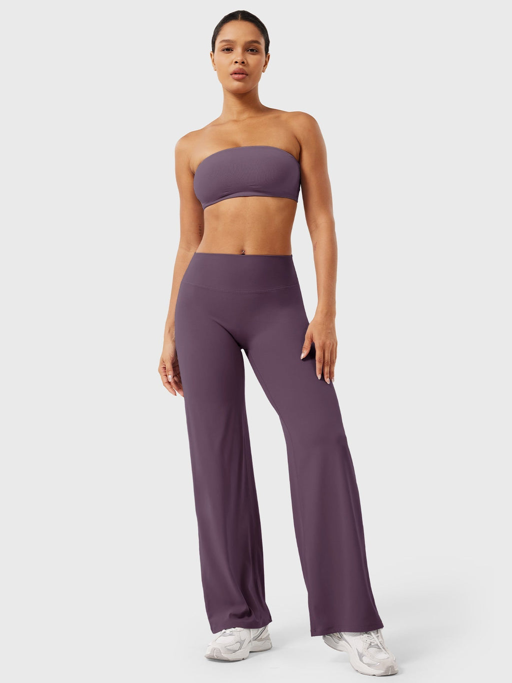 Pantalon uni été taille haute évasé jambes larges pour femme