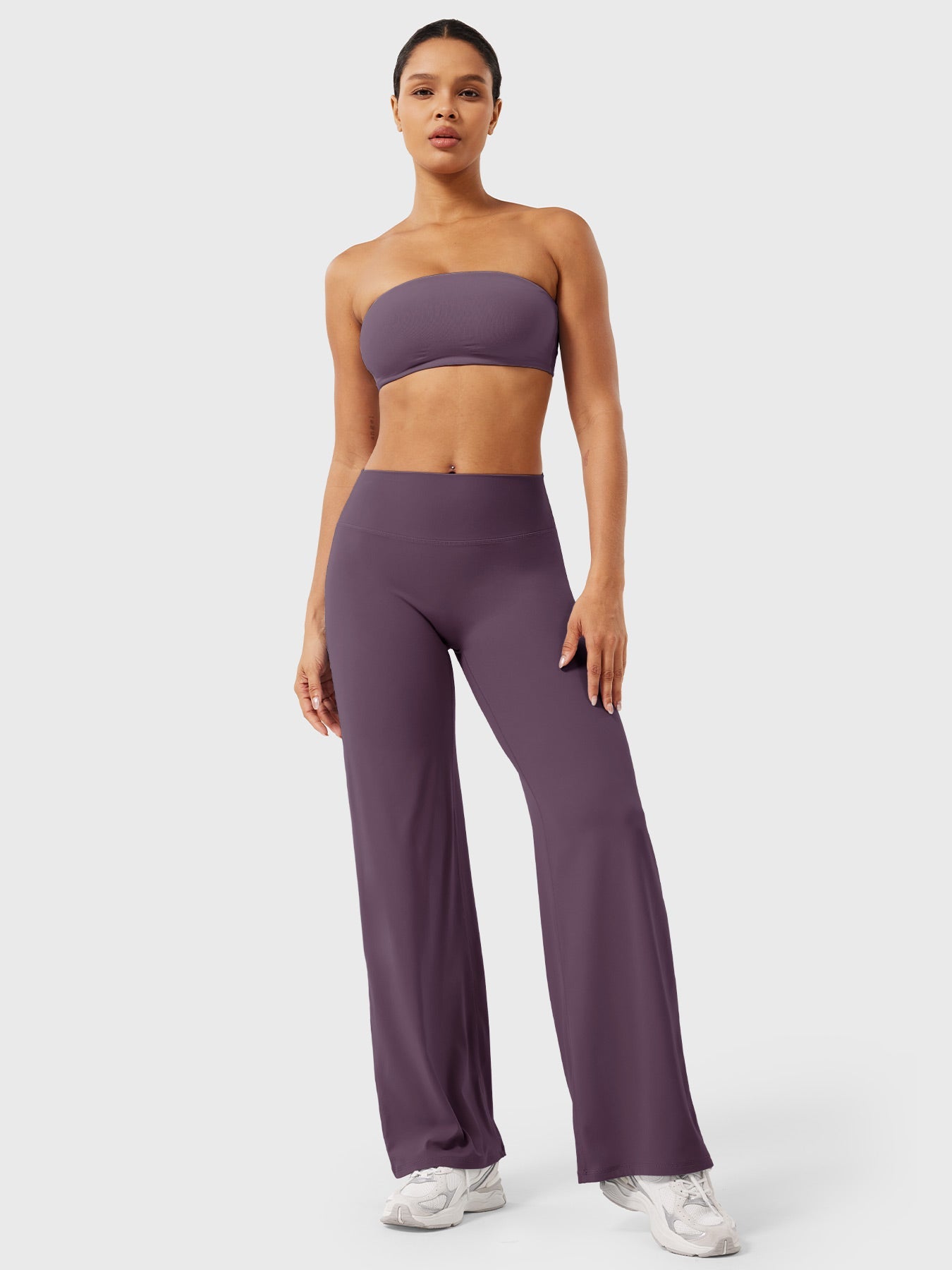 Pantalon uni été taille haute évasé jambes larges pour femme