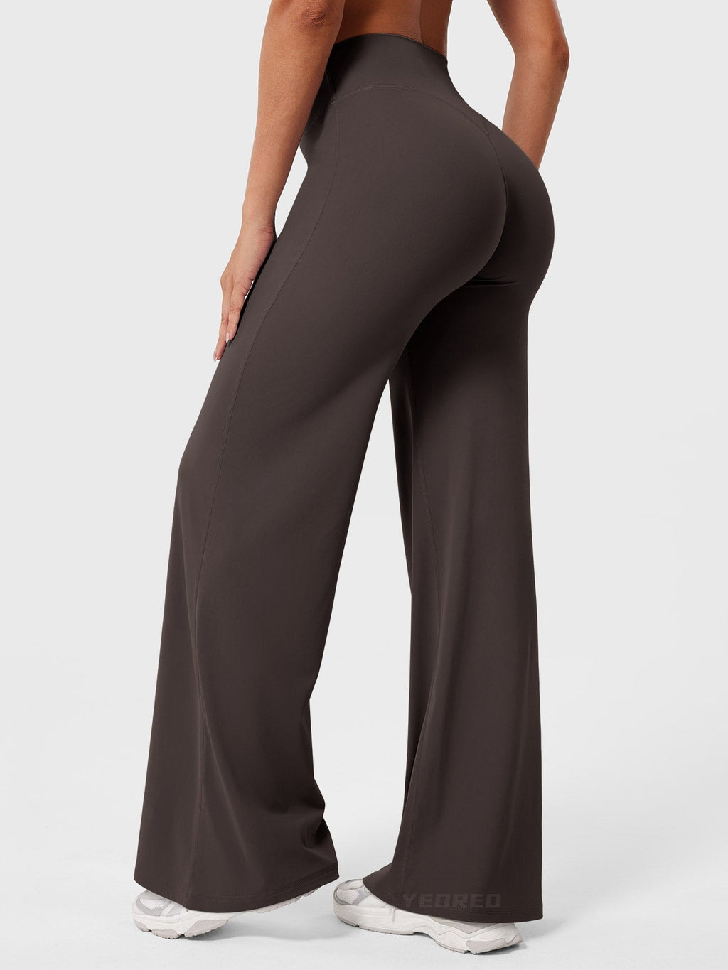 Pantalon uni été taille haute évasé jambes larges pour femme