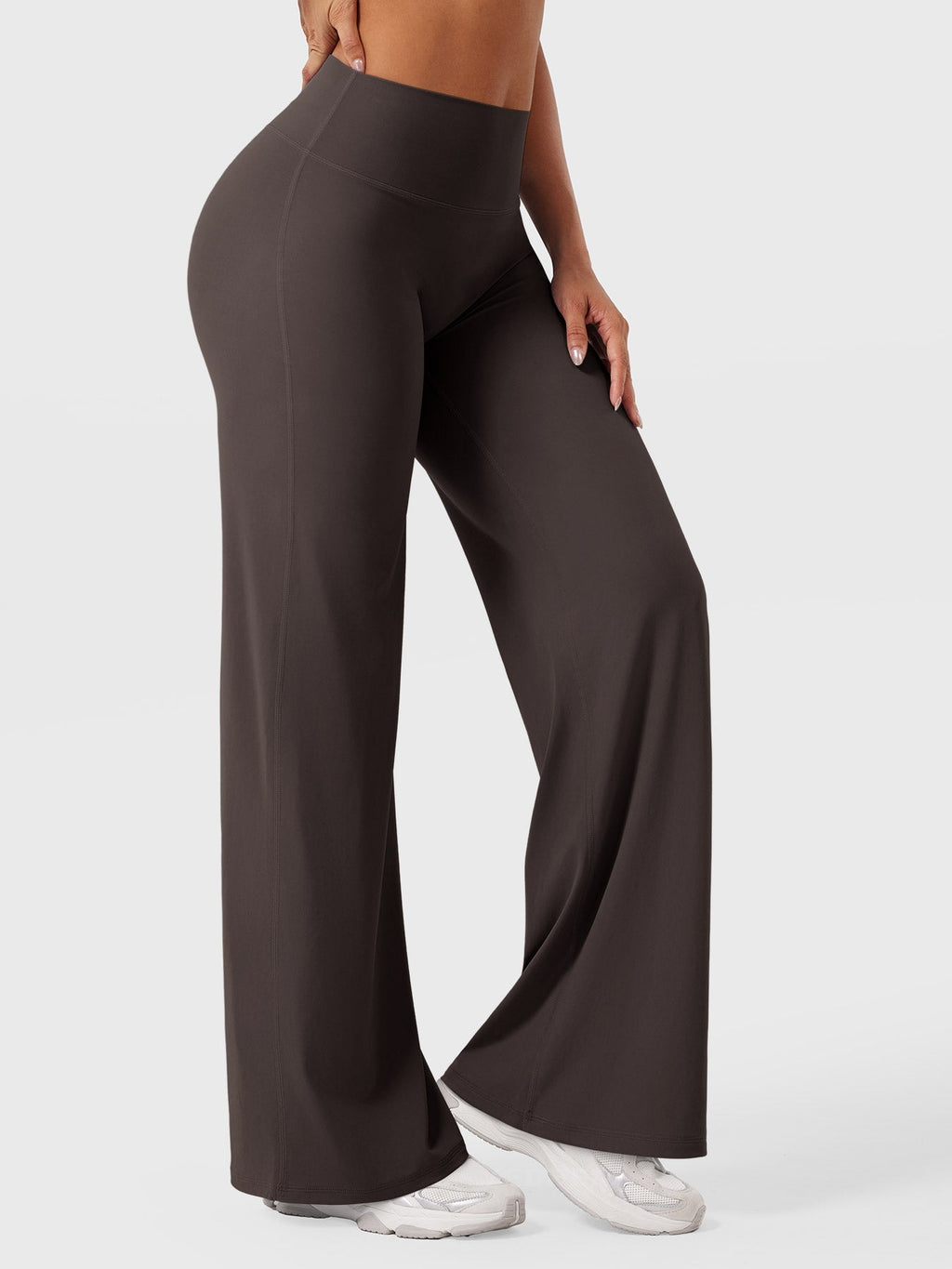 Pantalon uni été taille haute évasé jambes larges pour femme