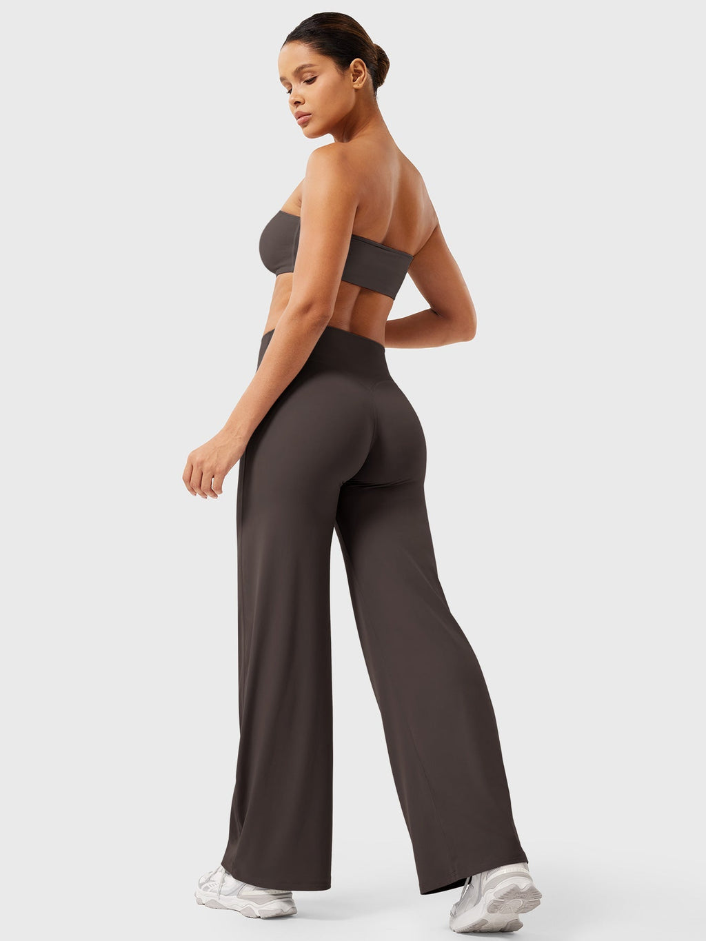 Pantalon uni été taille haute évasé jambes larges pour femme