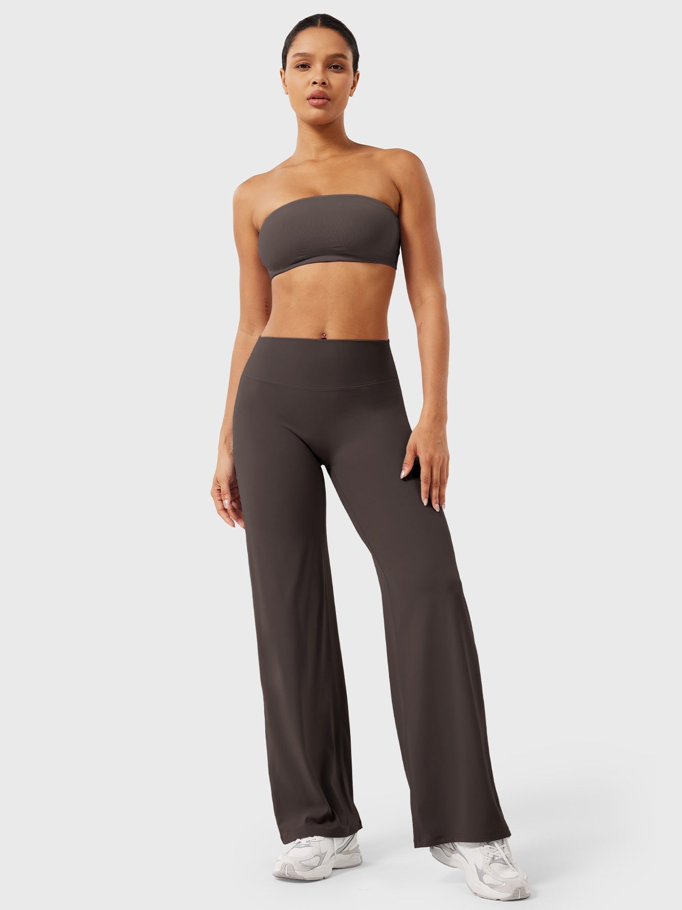 Pantalon uni été taille haute évasé jambes larges pour femme