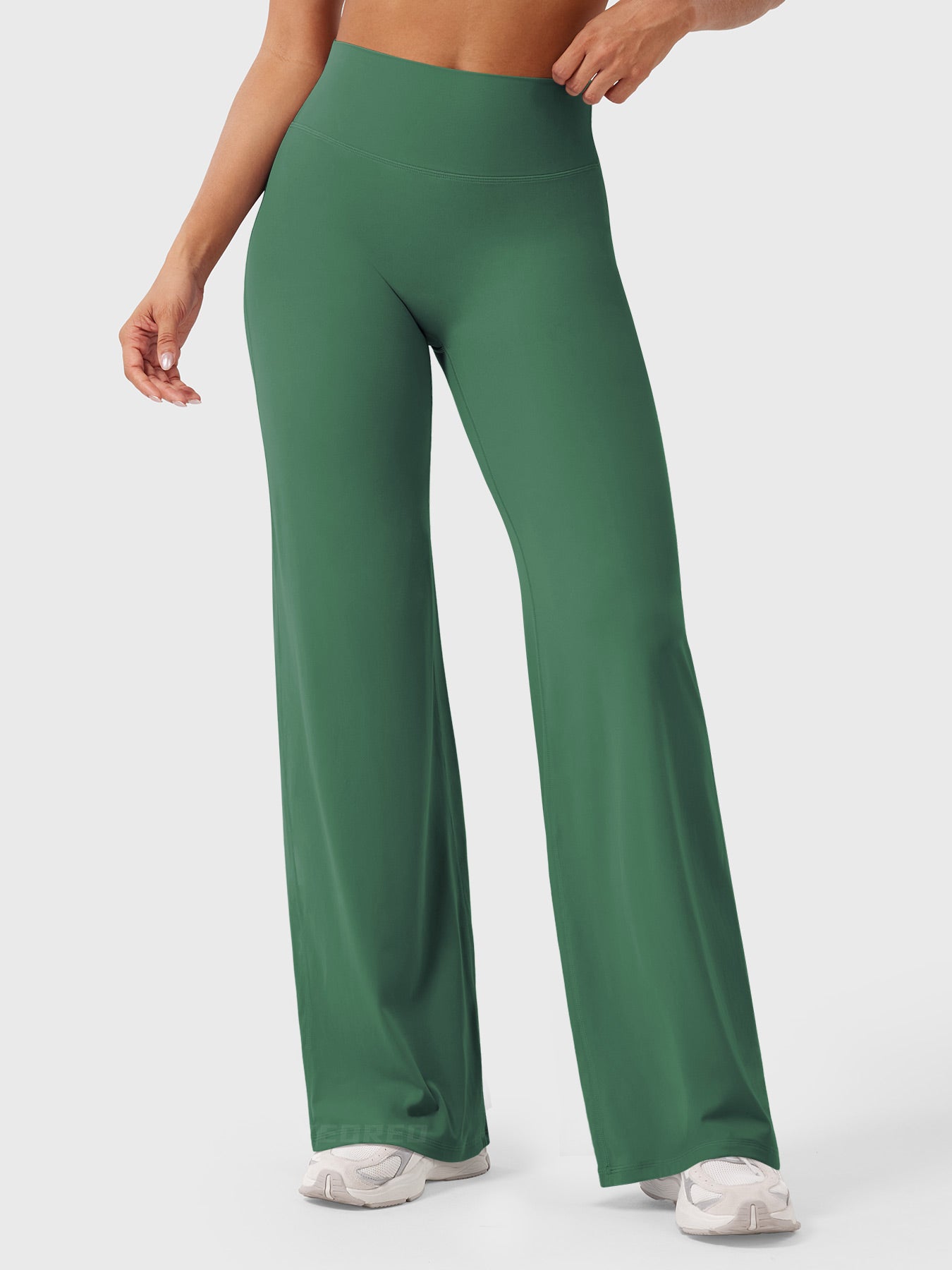 Pantalon uni été taille haute évasé jambes larges pour femme