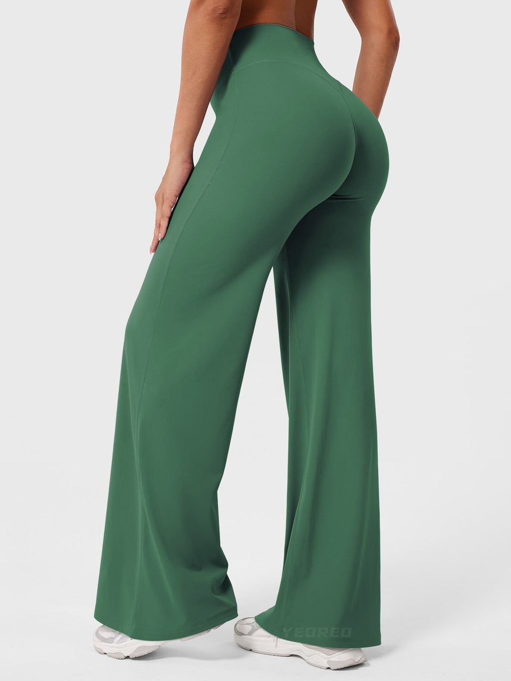 Pantalon uni été taille haute évasé jambes larges pour femme