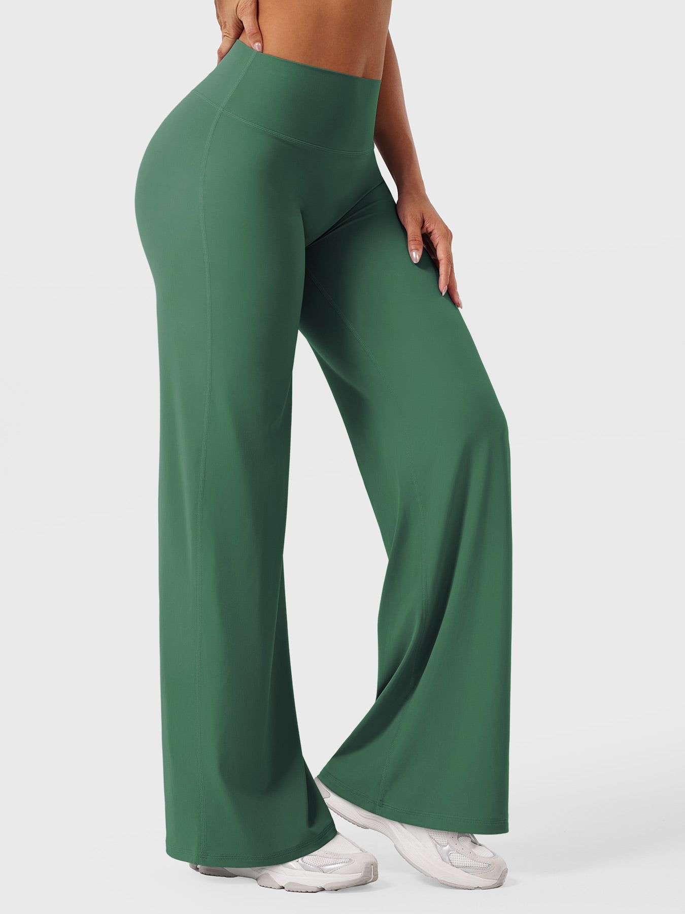 Pantalon uni été taille haute évasé jambes larges pour femme