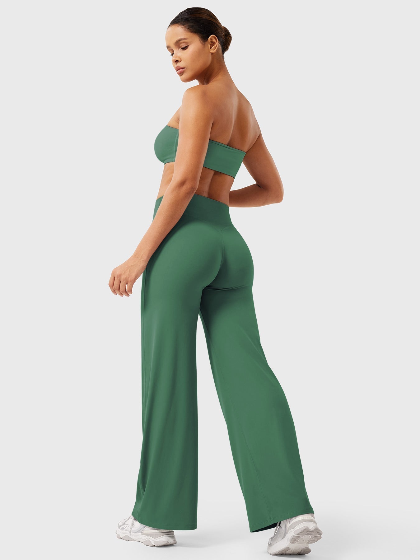 Pantalon uni été taille haute évasé jambes larges pour femme
