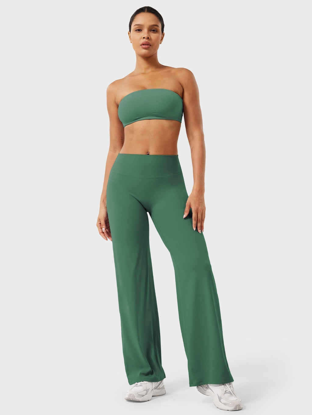 Pantalon uni été taille haute évasé jambes larges pour femme