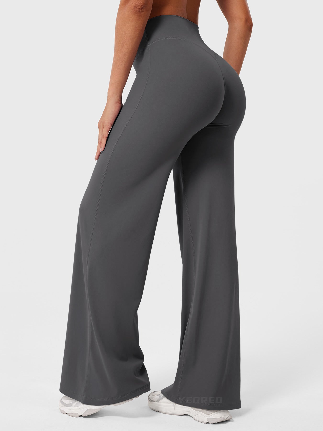 Pantalon uni été taille haute évasé jambes larges pour femme