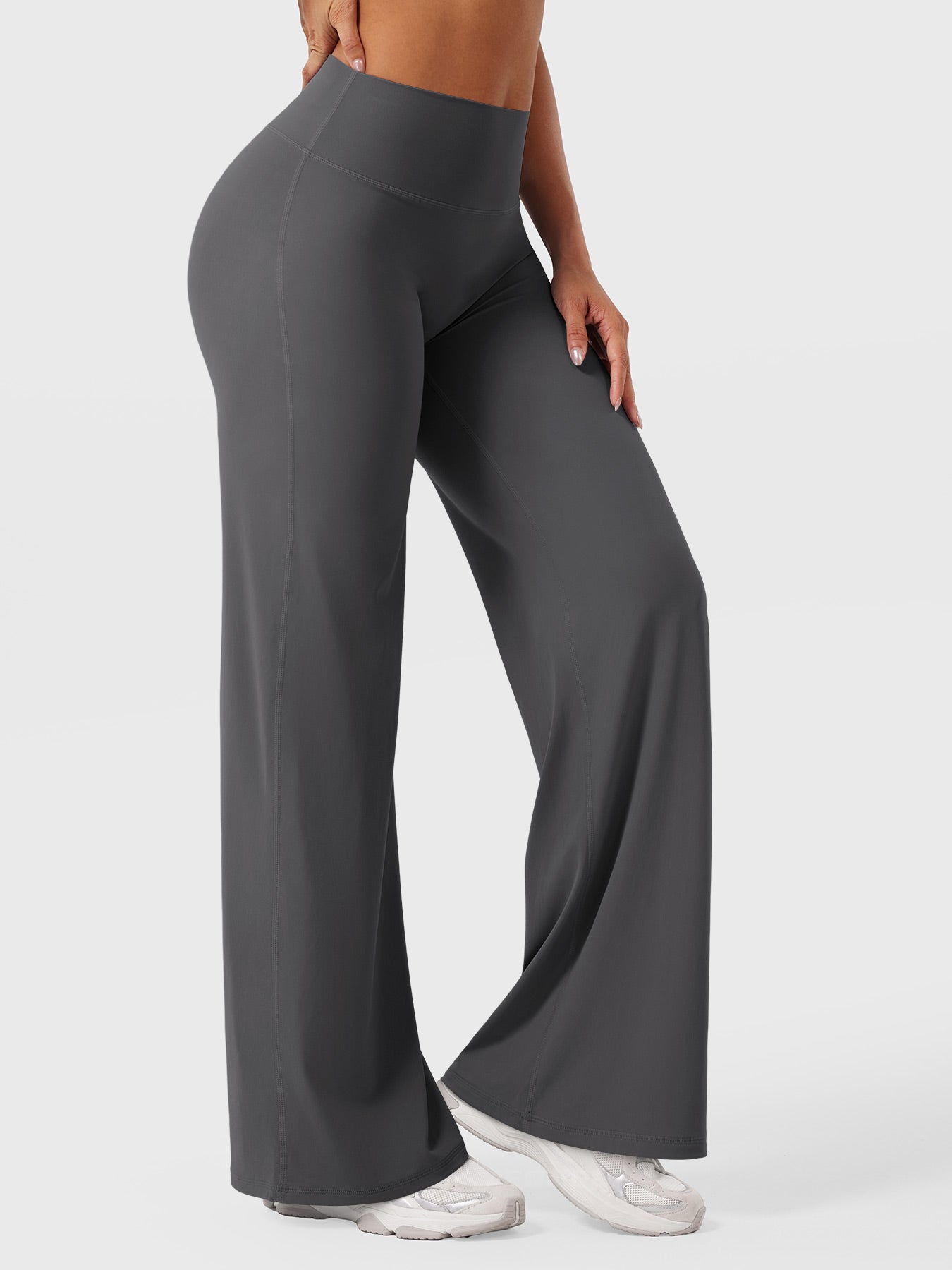 Pantalon uni été taille haute évasé jambes larges pour femme