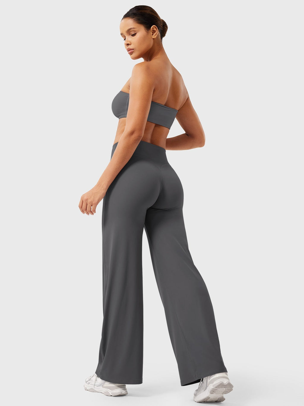 Pantalon uni été taille haute évasé jambes larges pour femme