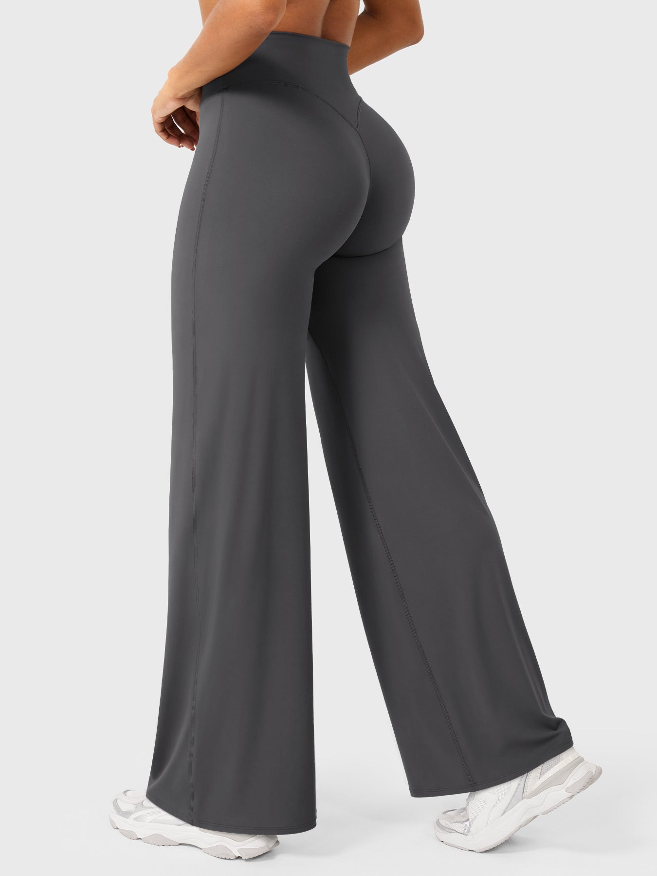 Pantalon uni été taille haute évasé jambes larges pour femme