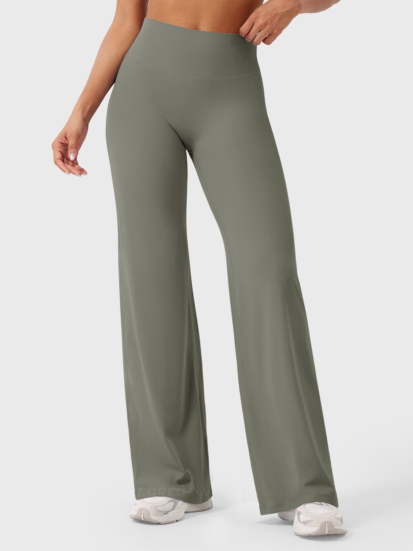 Pantalon uni été taille haute évasé jambes larges pour femme