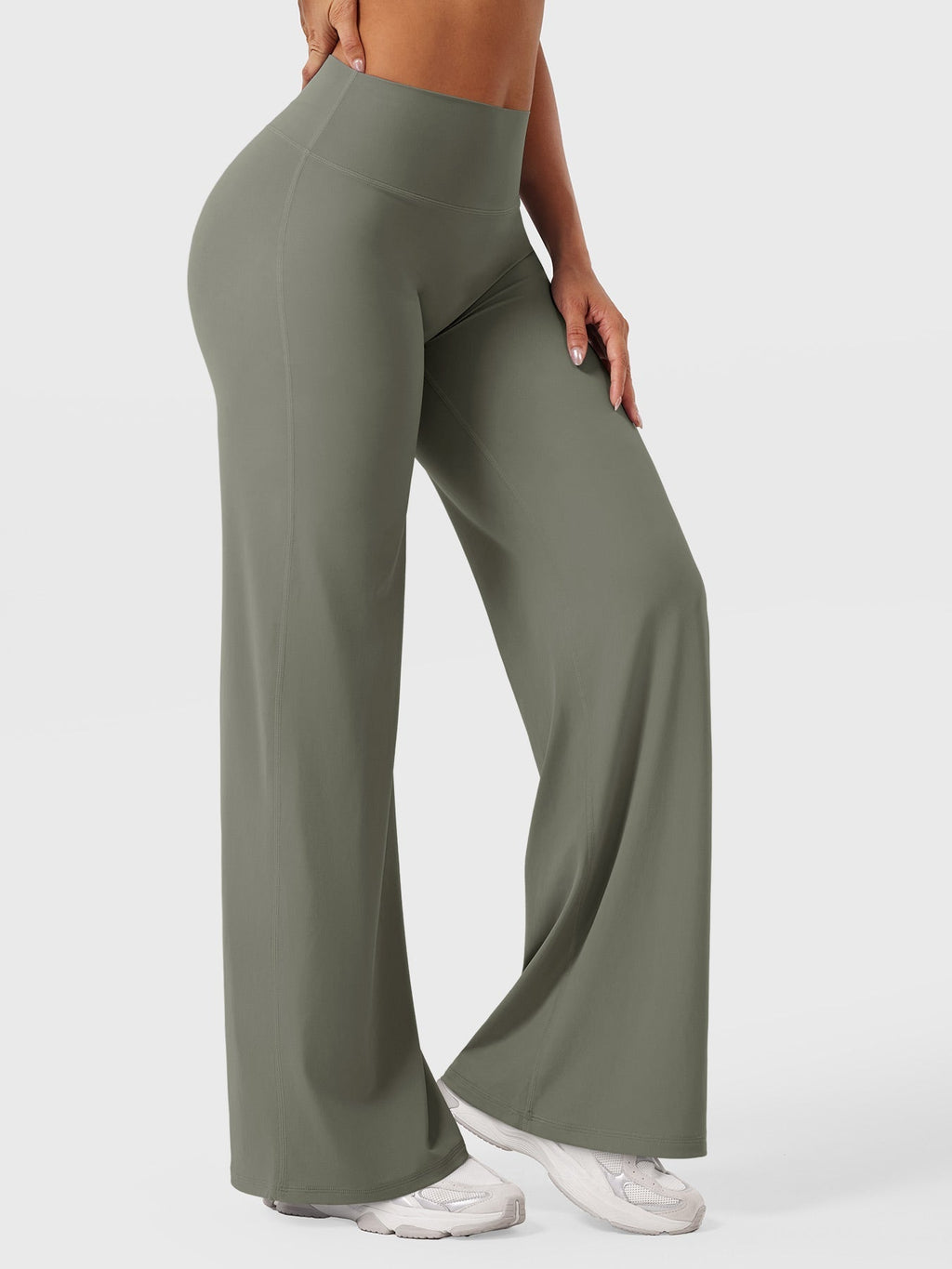 Pantalon uni été taille haute évasé jambes larges pour femme