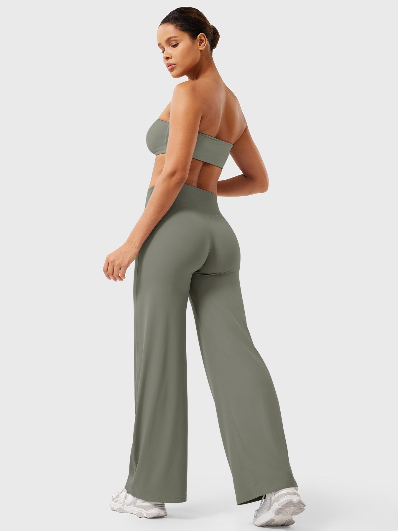 Pantalon uni été taille haute évasé jambes larges pour femme