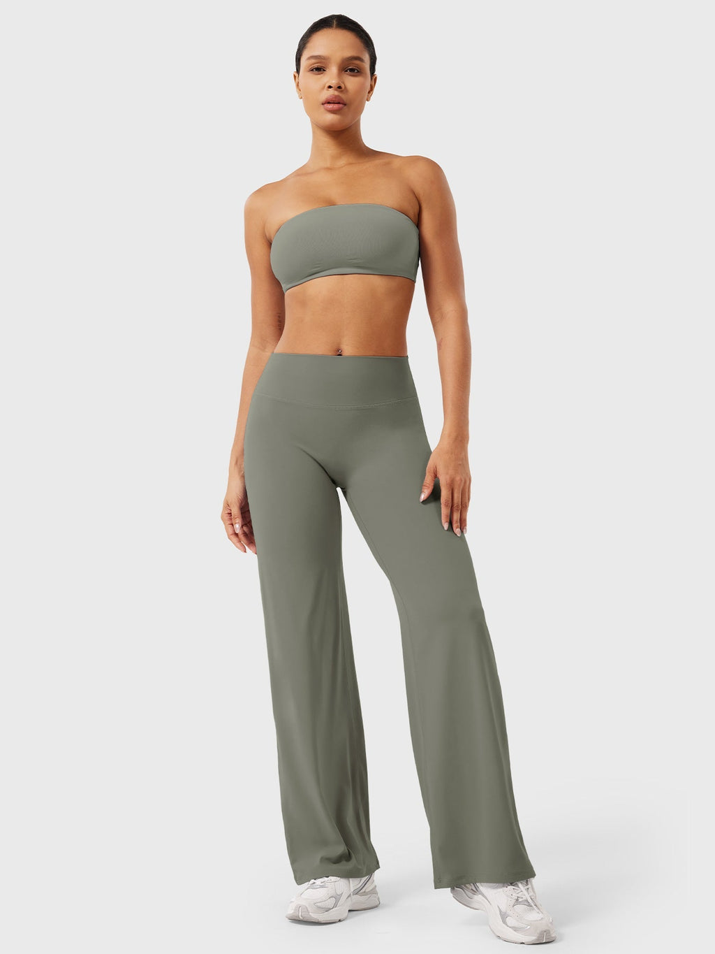 Pantalon uni été taille haute évasé jambes larges pour femme