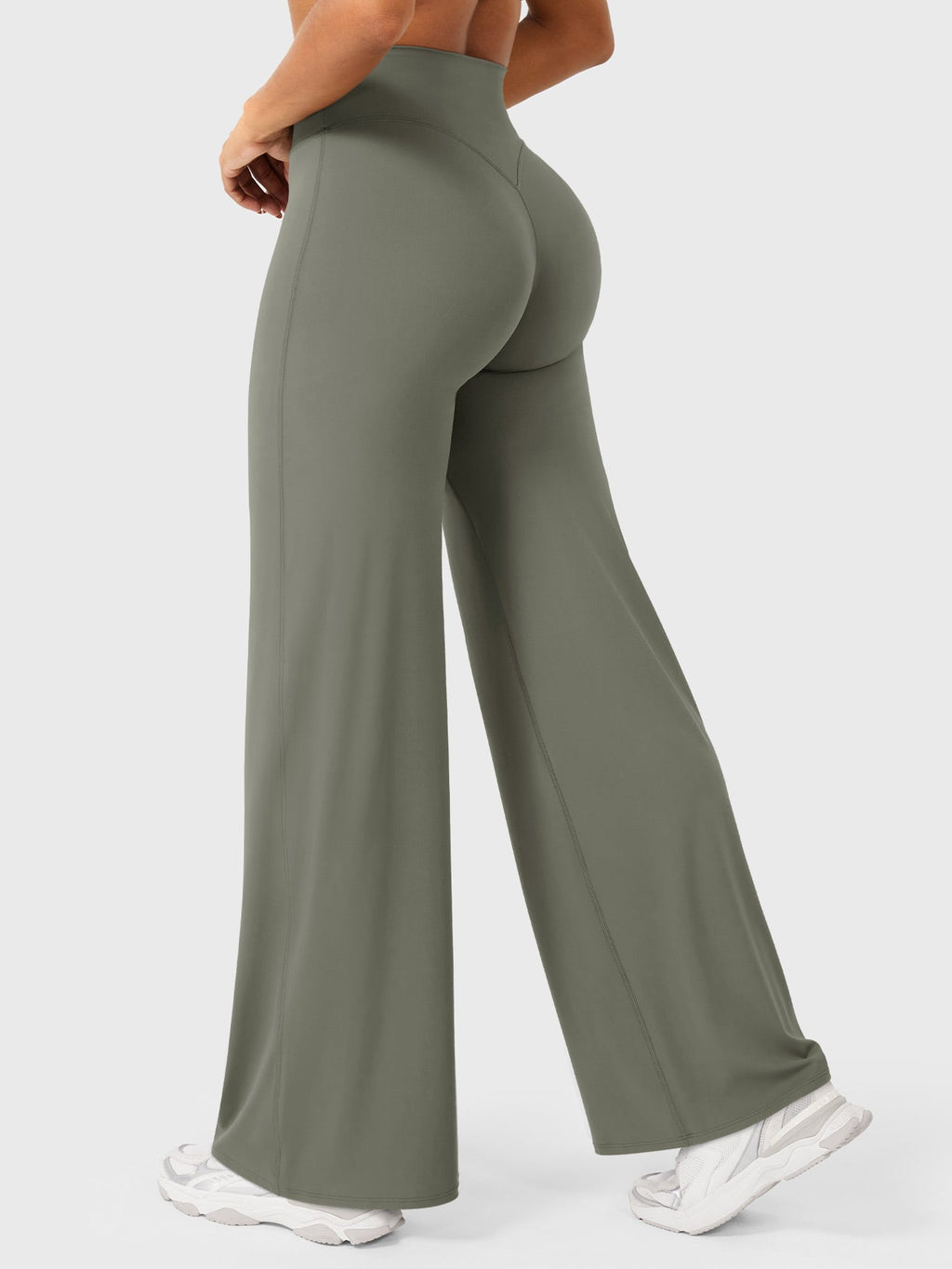 Pantalon uni été taille haute évasé jambes larges pour femme
