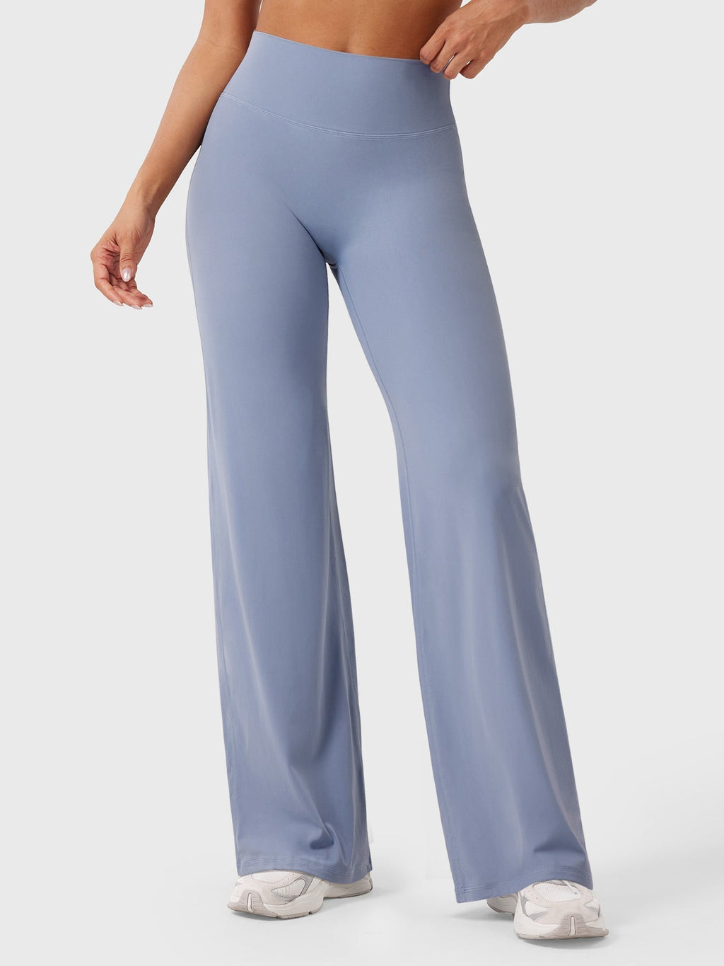 Pantalon uni été taille haute évasé jambes larges pour femme