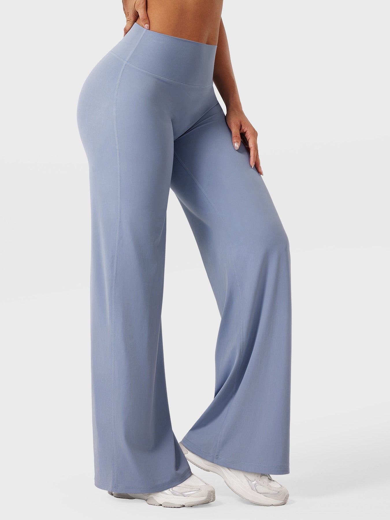 Pantalon uni été taille haute évasé jambes larges pour femme