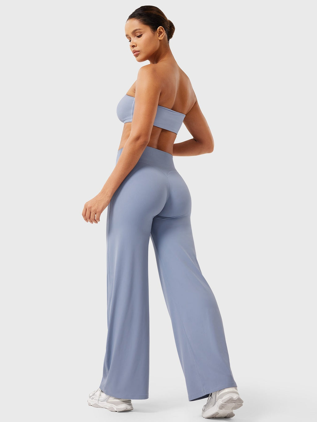 Pantalon uni été taille haute évasé jambes larges pour femme