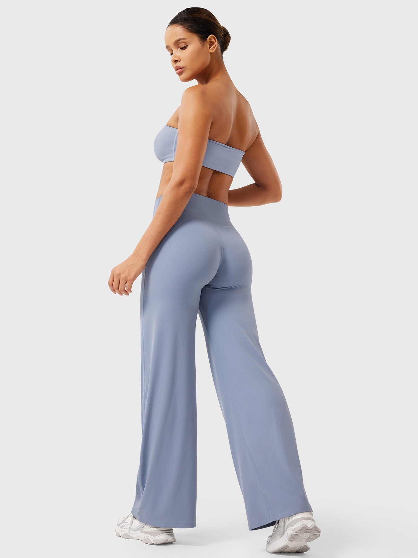 Pantalon uni été taille haute évasé jambes larges pour femme