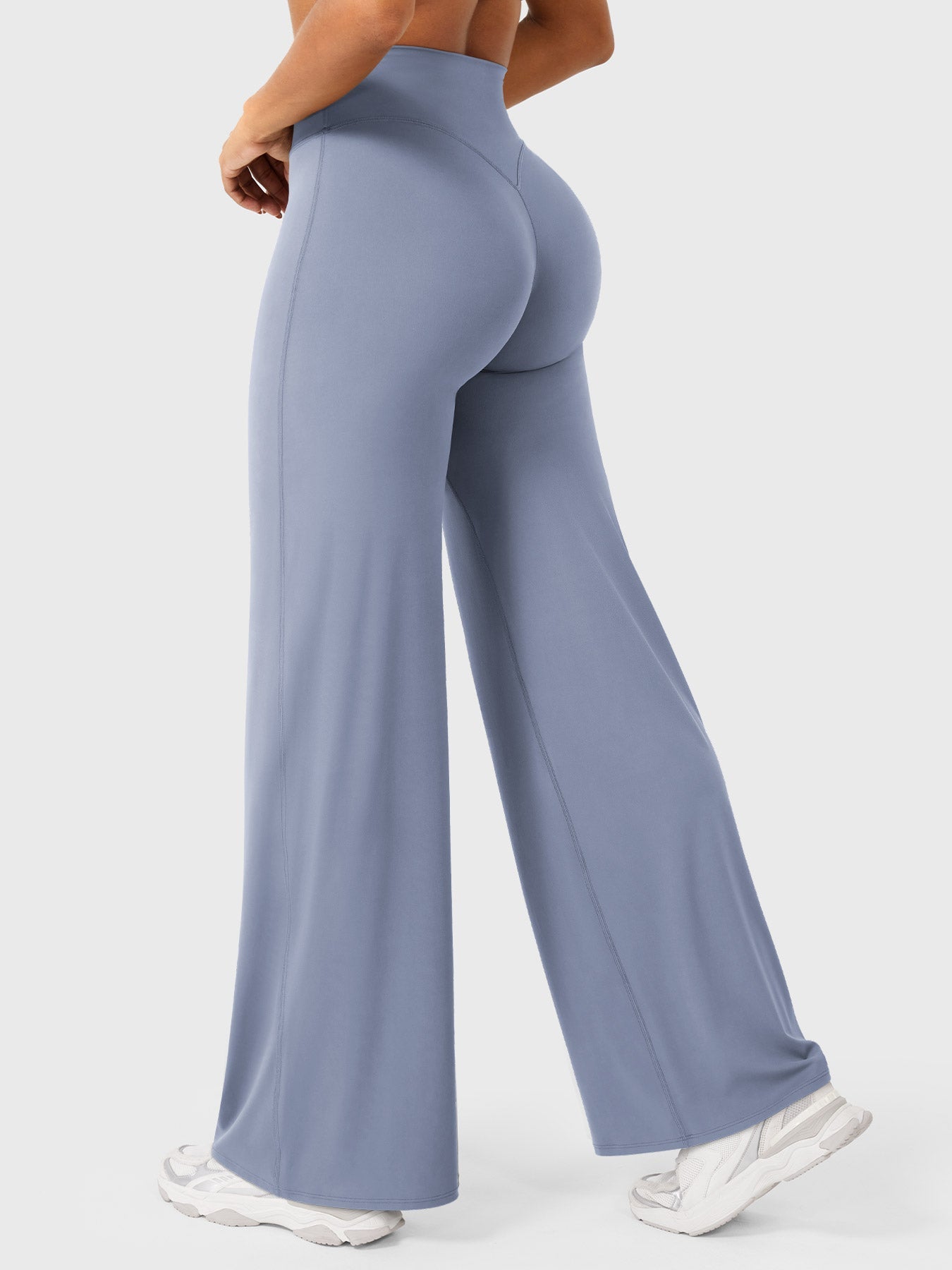 Pantalon uni été taille haute évasé jambes larges pour femme