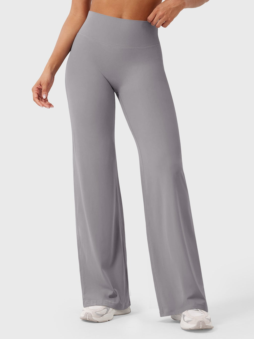 Pantalon uni été taille haute évasé jambes larges pour femme