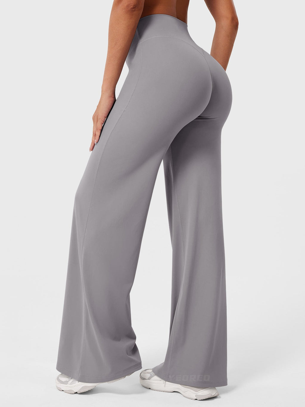 Pantalon uni été taille haute évasé jambes larges pour femme