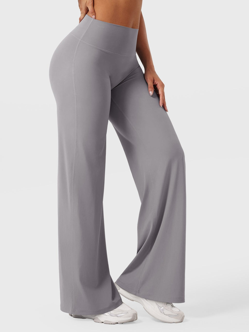 Pantalon uni été taille haute évasé jambes larges pour femme